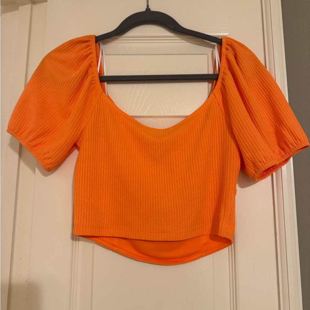 Elodie Vibrant Orange Lace-Up Blouse NWOTs - Picture 2 of 3